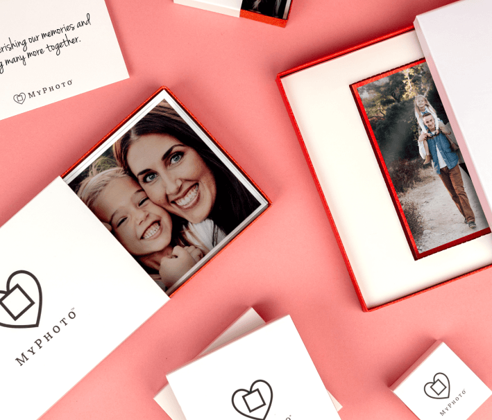 Gift ready photo frame with gold ribbon