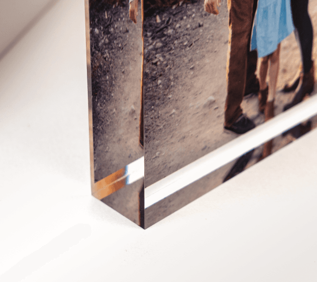 Close-up of acrylic photo print showing material quality